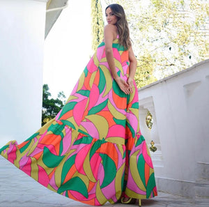 Multicolor Tiered Tropical Maxi Dress