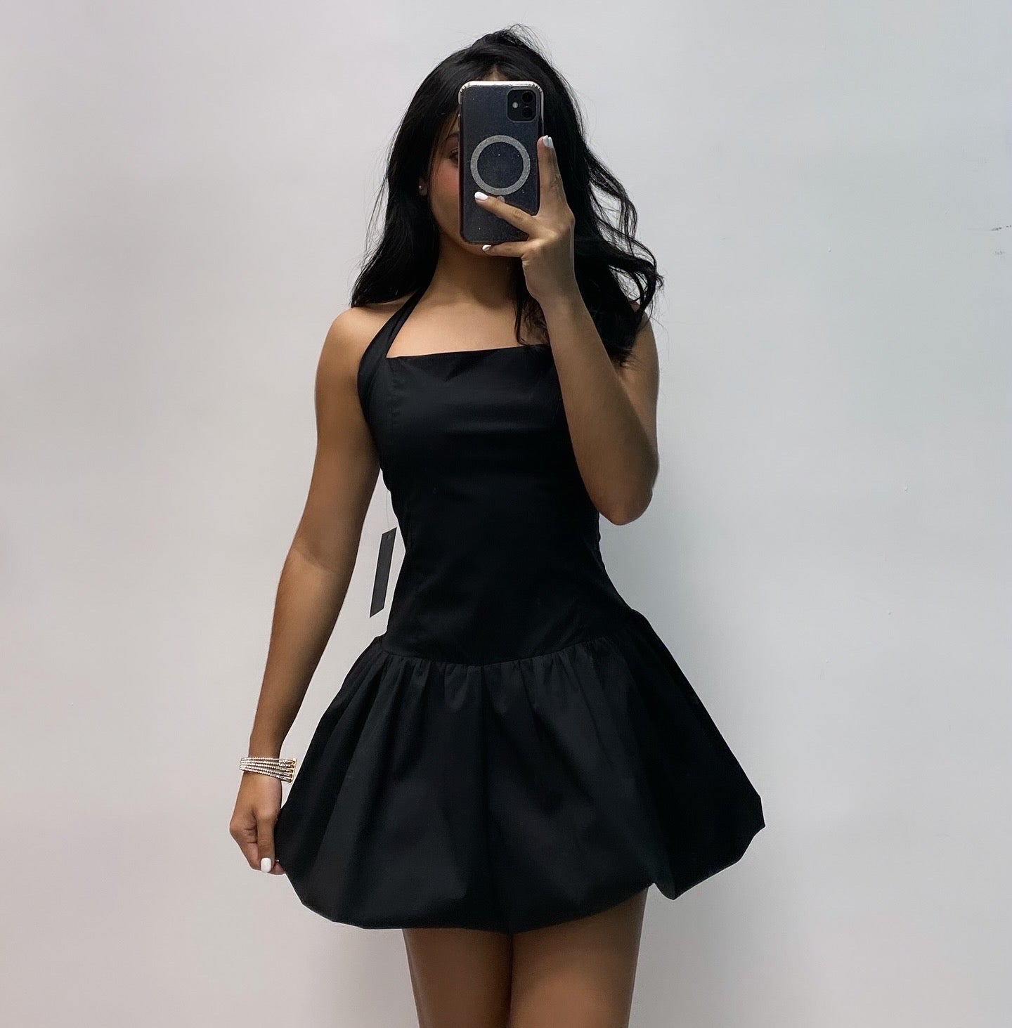 Halter Bubble Mini Black Dress