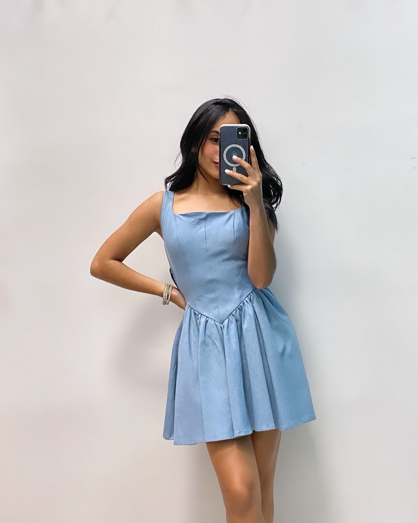 Denim Halter Square Neck Mini Dress