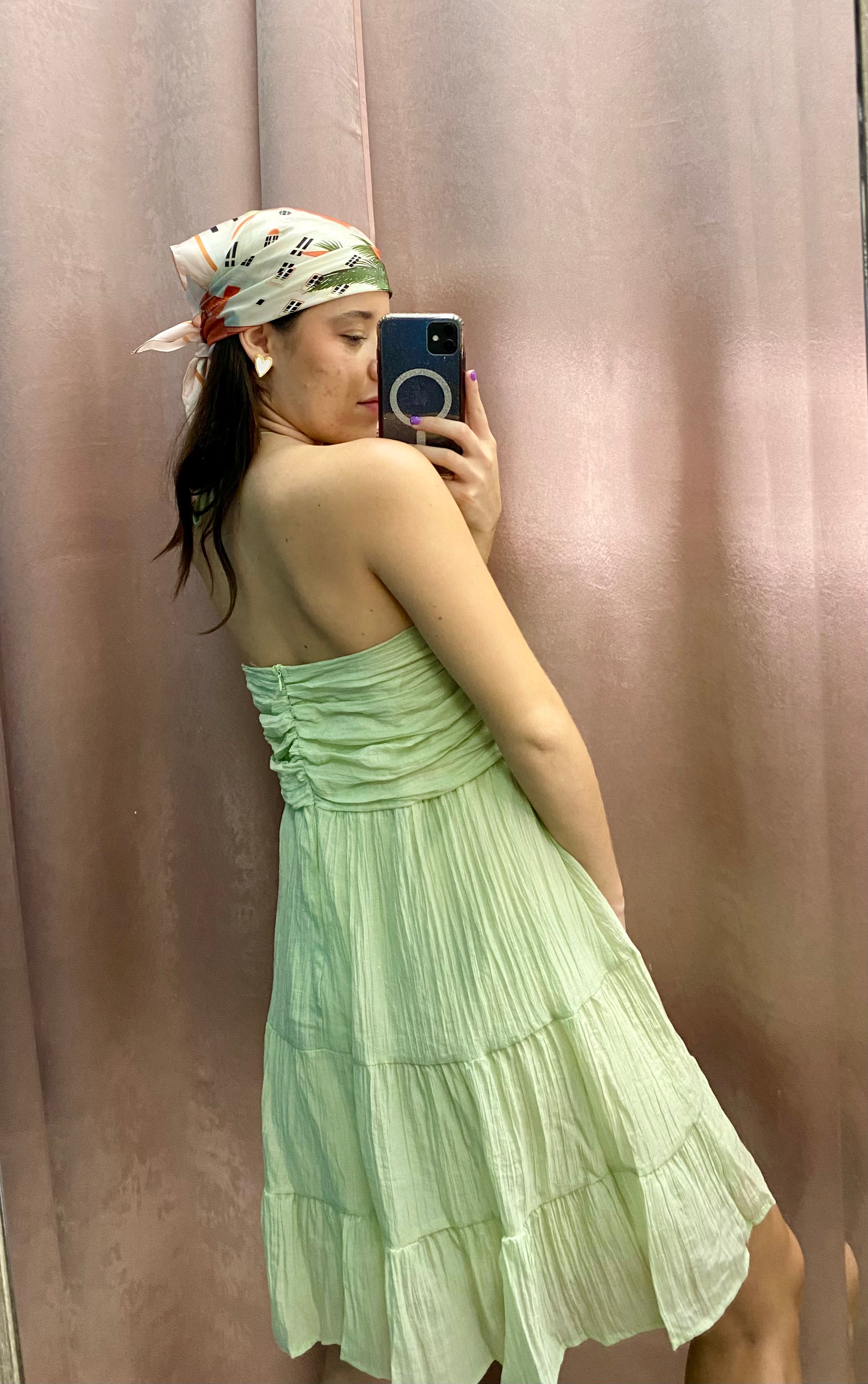 Sage Halter Tiered Short Dress