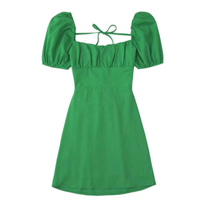 Kelly Green Backless Bubble Sleeves Short Dress