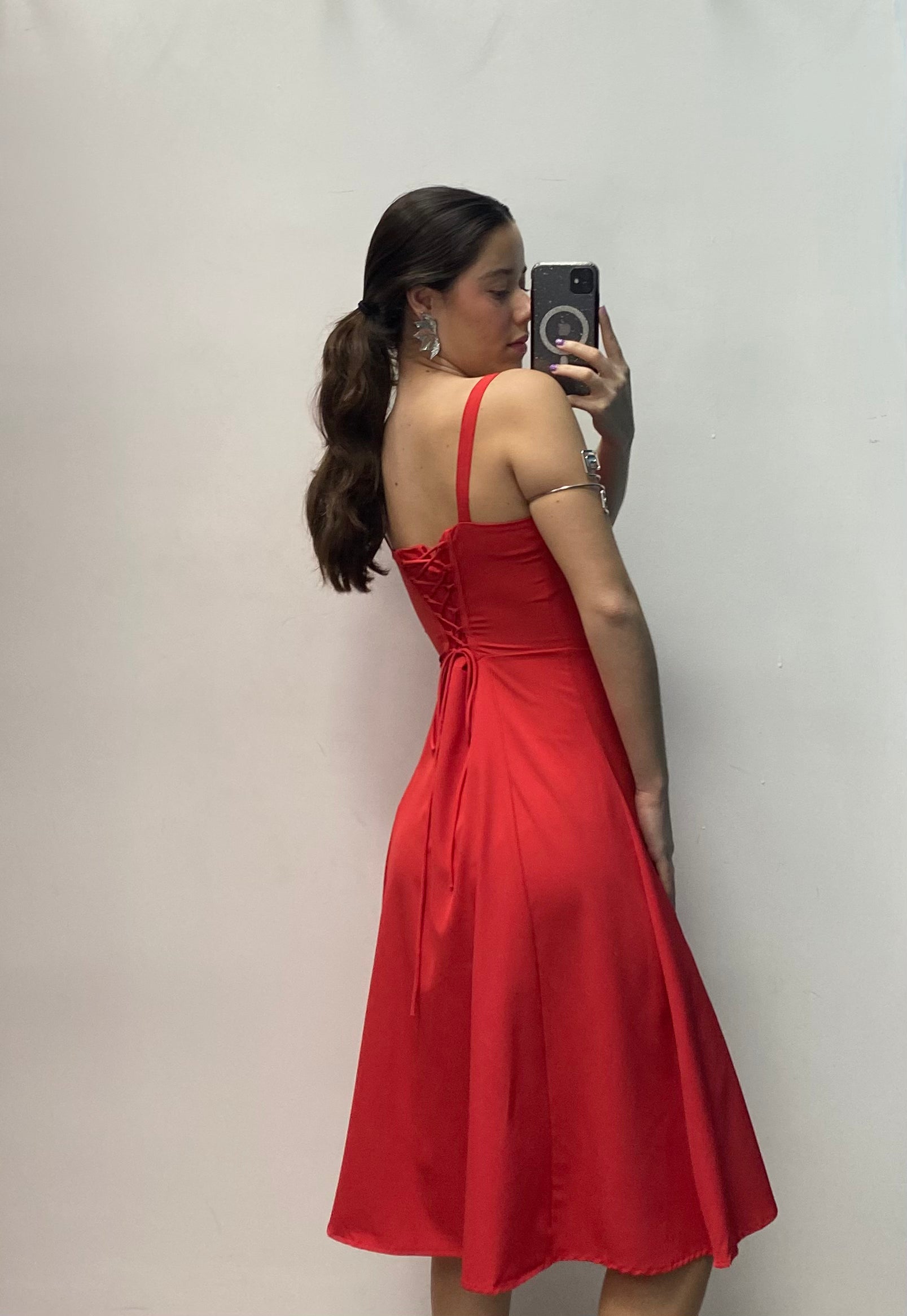 Red Corset Midi Dress With A Slit MODALIER Red Corset Midi Dress With A Slit MODALIER