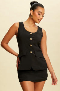 Black Gold Buttons Vest Joined Set