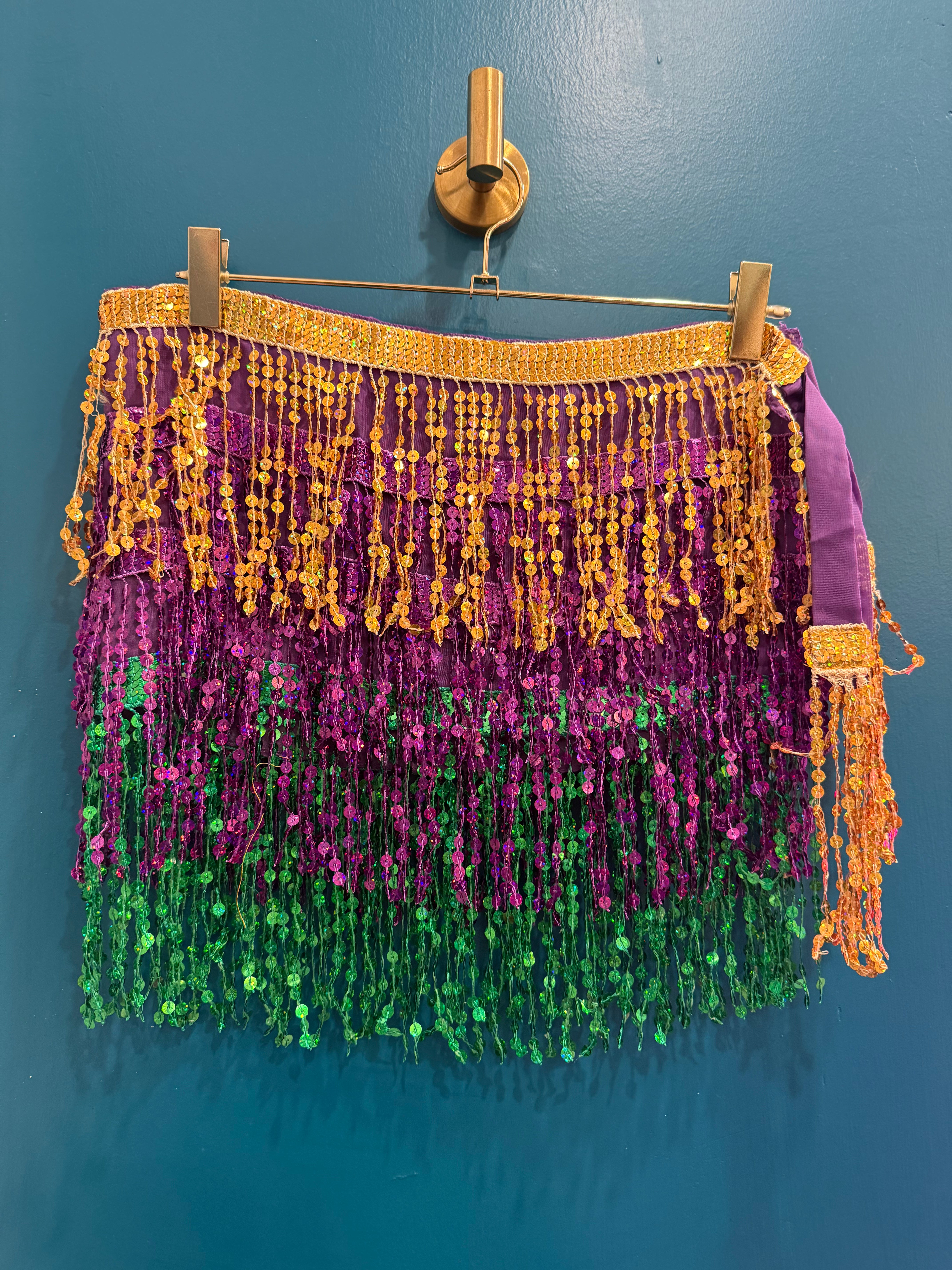 Tri-Color Sequin Fringe Skirt (Gold/Purple/Green)