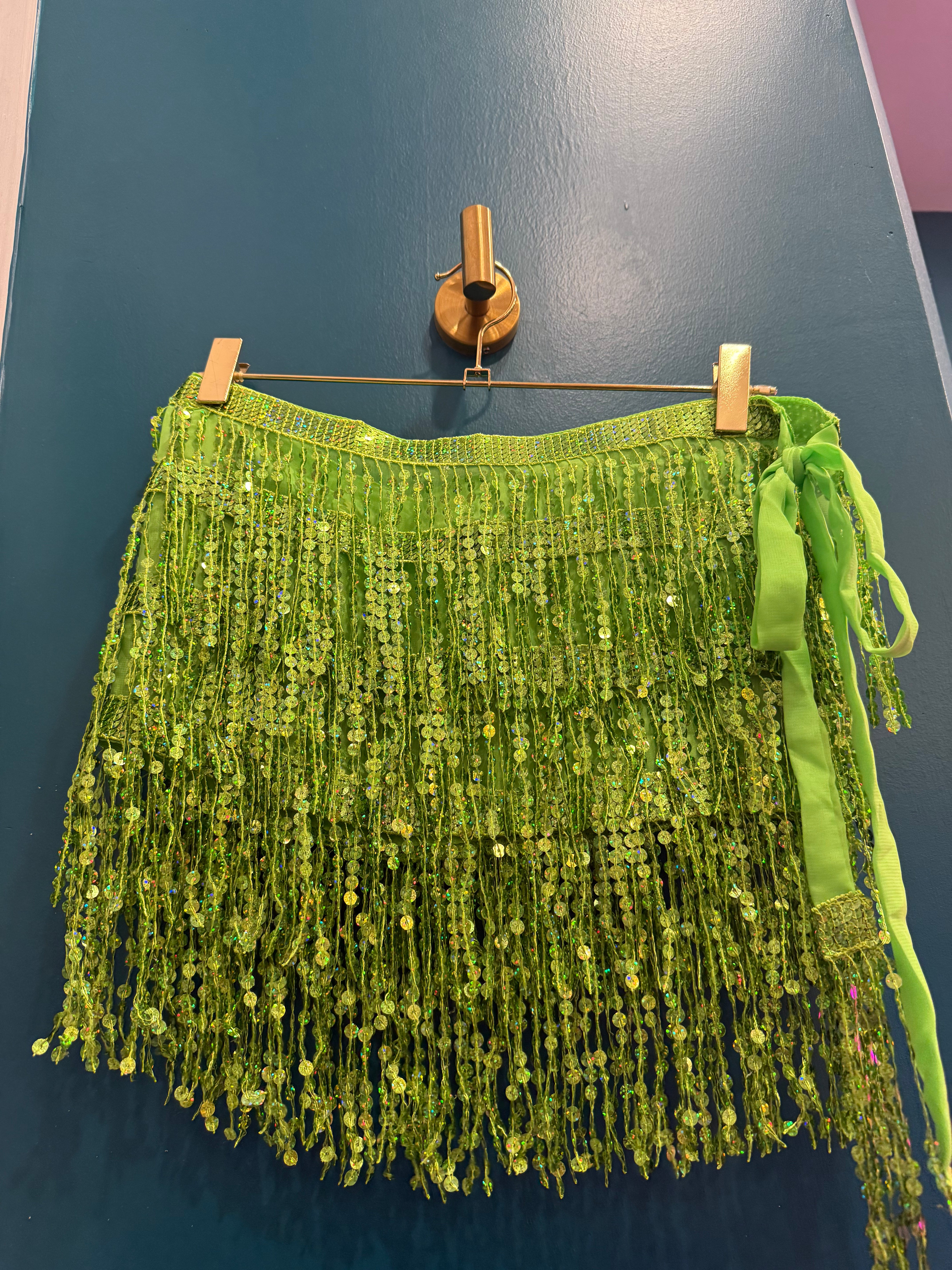 Green Sequins Fringe Skirt
