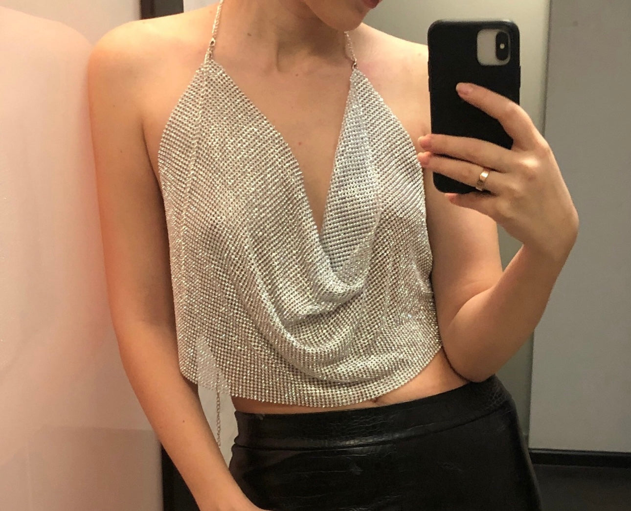 Gold Rhinestones Cowl Neck Top