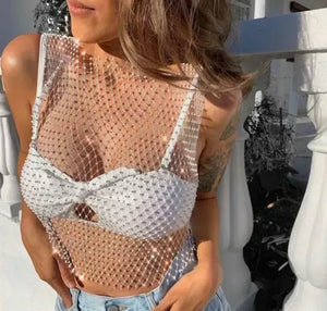 Rhinestones Fishnet Top