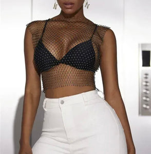 Rhinestones Fishnet Top