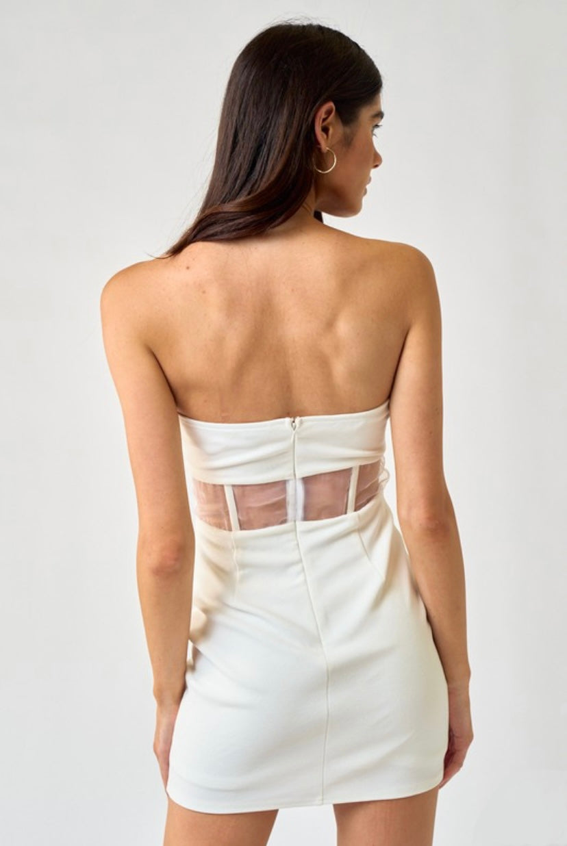 White Strapless Sheer Corset Dress