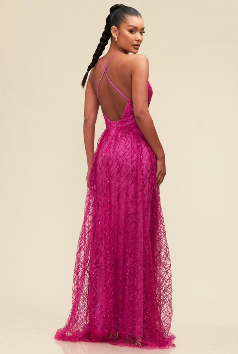 Fuchsia Sequined Long Dress