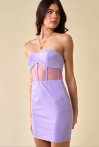 Lilac Strapless Sheer Corset Dress