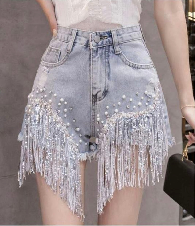 Sequins and Pearls Denim Shorts