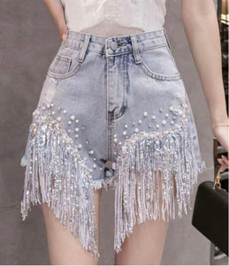 Sequins and Pearls Denim Shorts