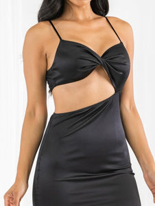 Satin Black Twisted CutOut Dress