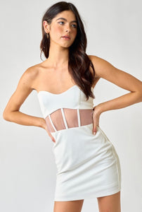 White Strapless Sheer Corset Dress