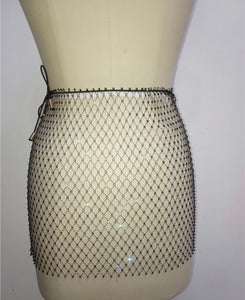 Black Rhinestones Fishnet Adjustable Skirt