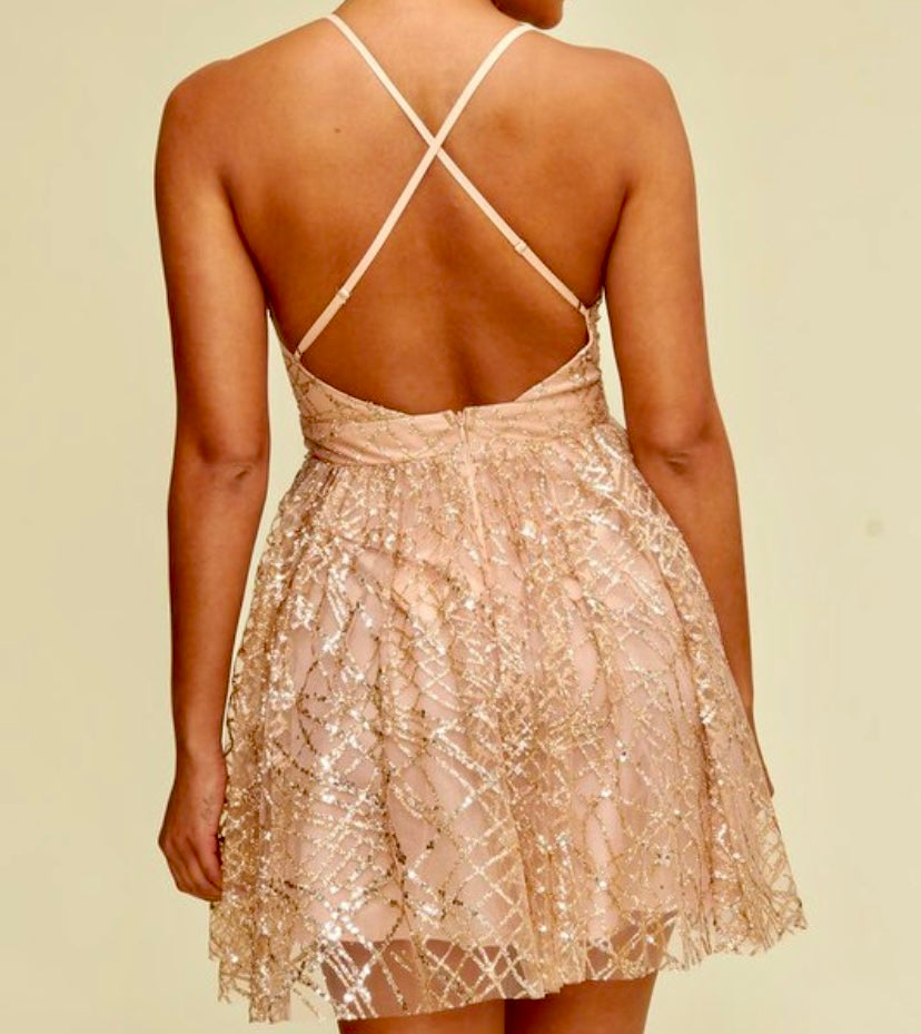 Rose Gold Sequined Short Dress MODALIER Rose Gold Sequined Short Dress MODALIER
