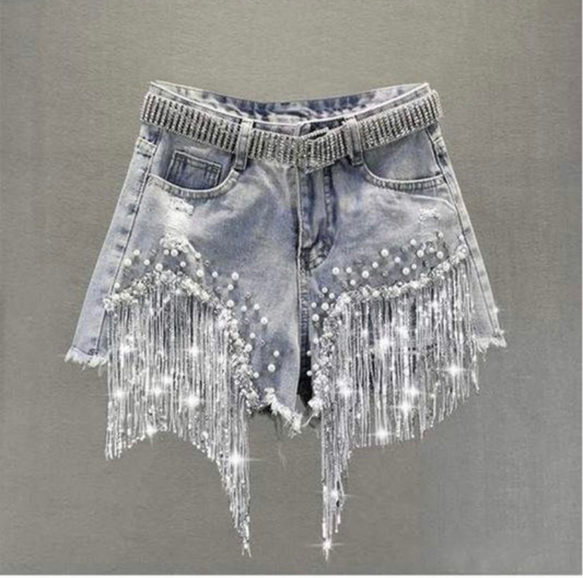 Sequins and Pearls Denim Shorts