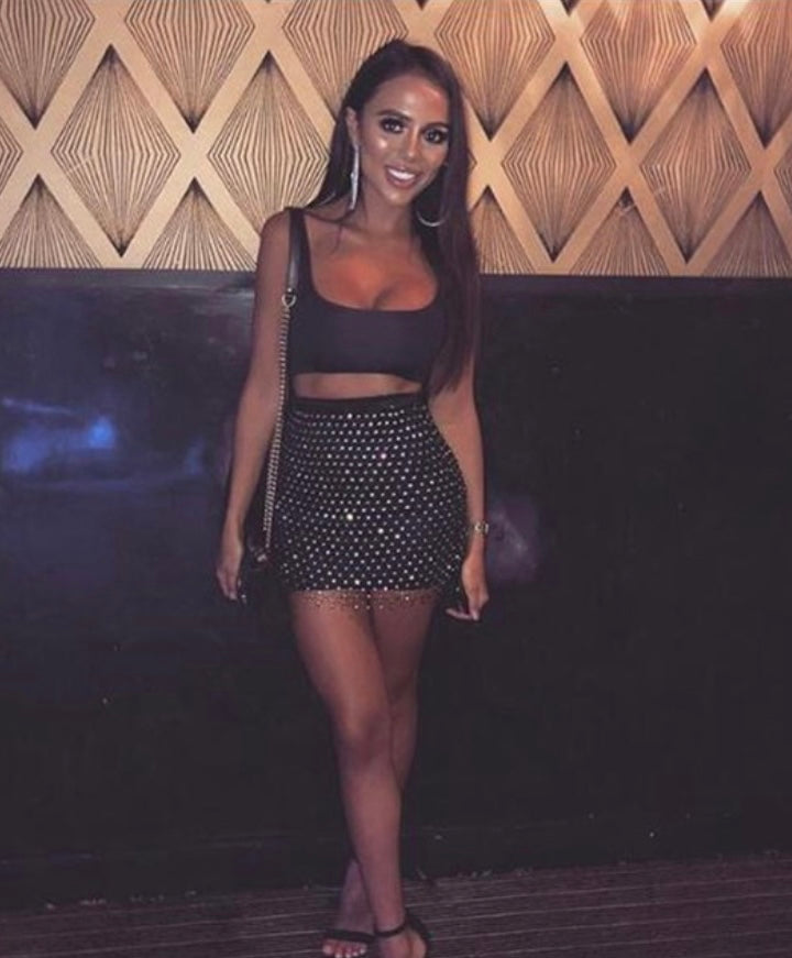 Black Rhinestones Fishnet Adjustable Skirt