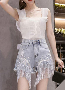 Sequins and Pearls Denim Shorts