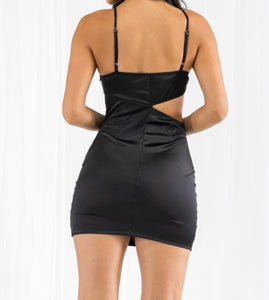 Satin Black Twisted CutOut Dress