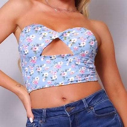 Twisted Strapless Floral Crop Top