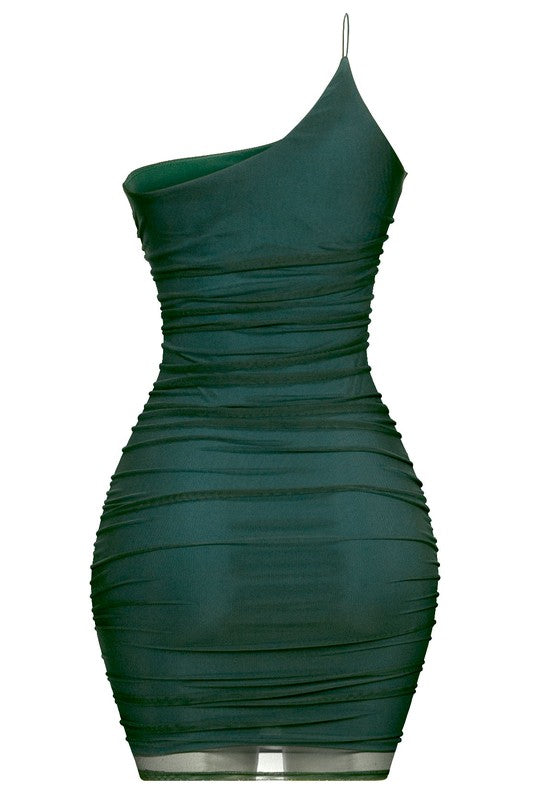 One Shoulder Bodycon Hunter Green Dress