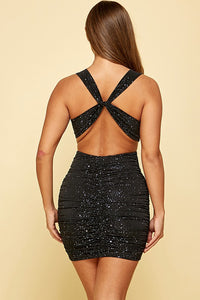 Glittery Black and Silver Cutout Dress