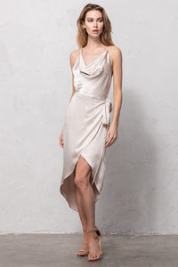 Champagne Satin Cowl Neck Dress