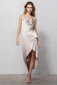 Champagne Satin Cowl Neck Dress