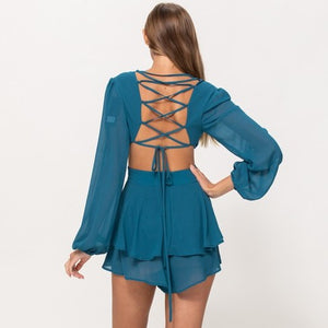 Teal Gorgeous Back Romper