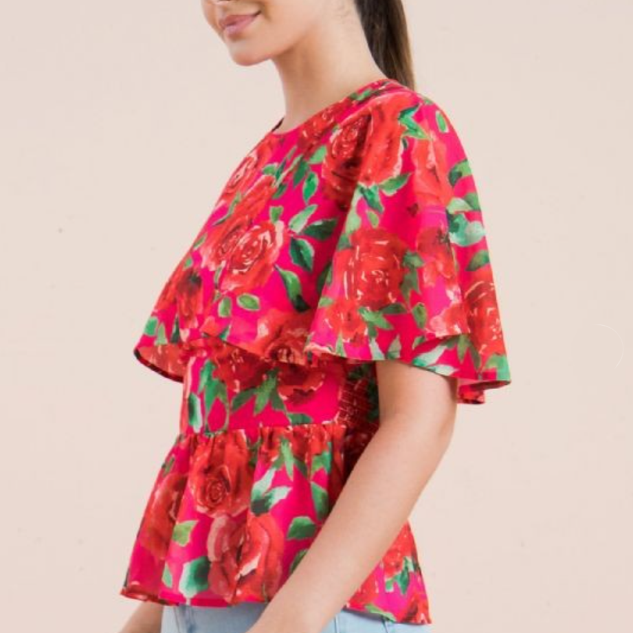 Peplum Floral Cape Top