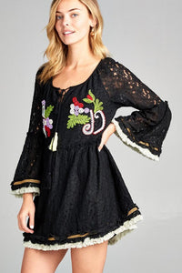 Bohemian Embroidered Lace Mini Dress