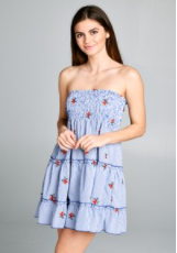 Strapless Embroidered Flowers Mini Dress