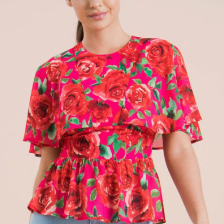 Peplum Floral Cape Top