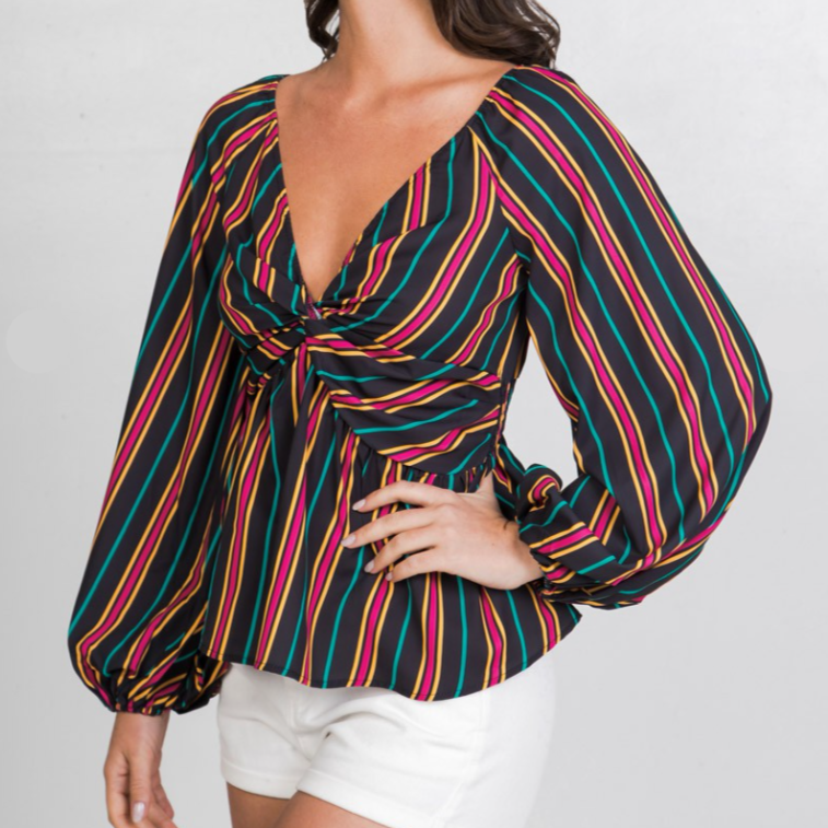 Striped Front Twisted Peplum