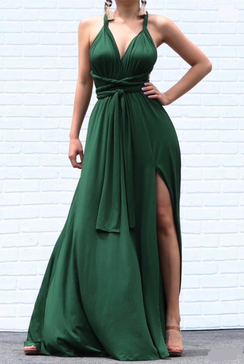 Hunter Green Long Formal Multiway Dress