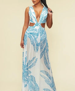 White and Blue Cutout Dress – MODALIER