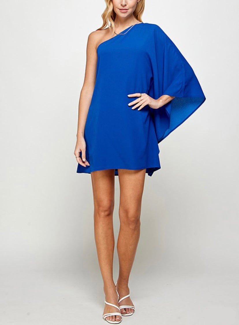 Royal Blue One Shoulder Tunic Dress