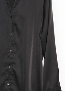 Black Long Sleeve Satin Button Down Blouse