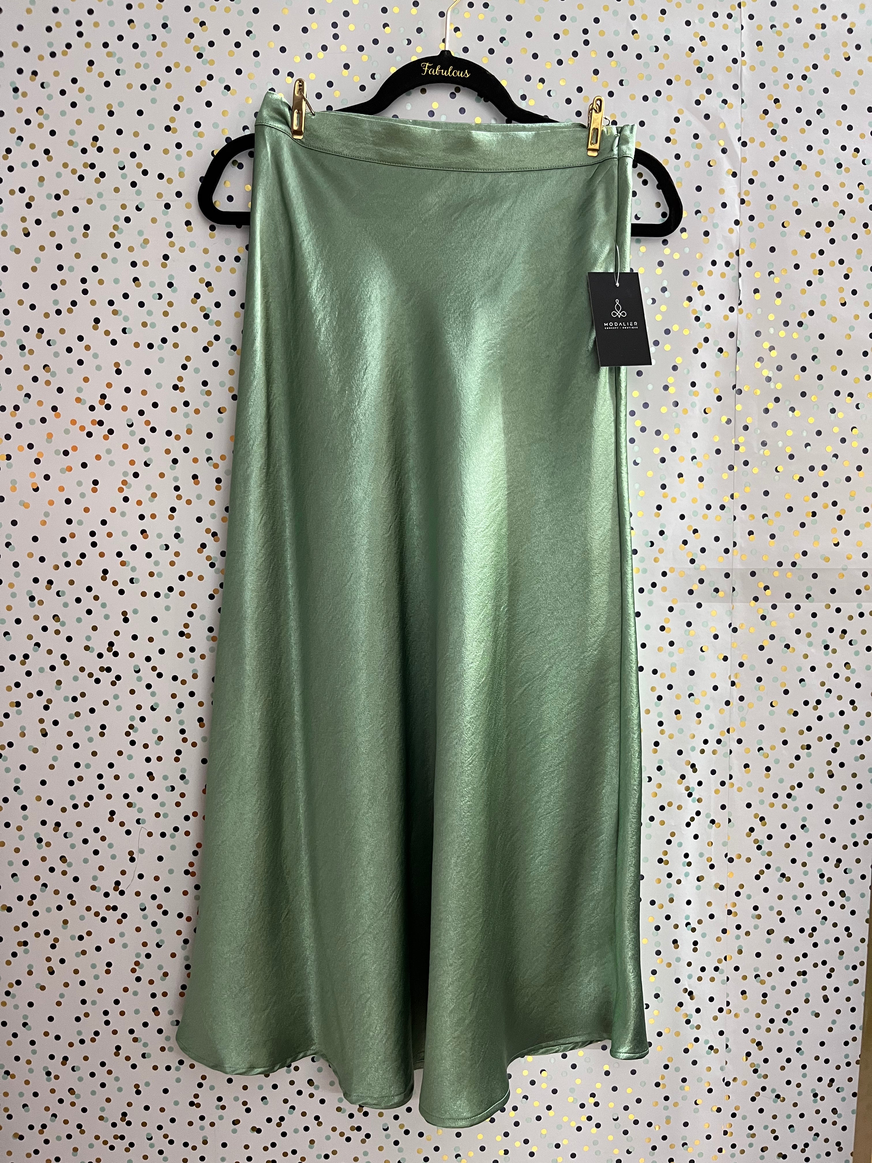 Sage Long Satin Skirt