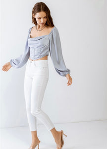 Grey Satin Corset Long Sleeve Top