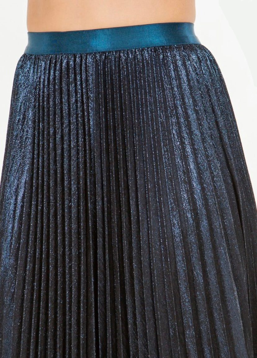 Blue Pleated Midi Skirt