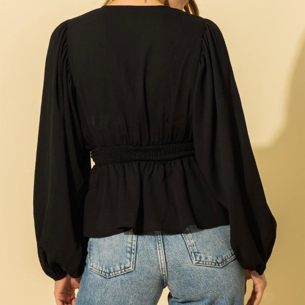 Peplum Balloon Sleeve Blouse