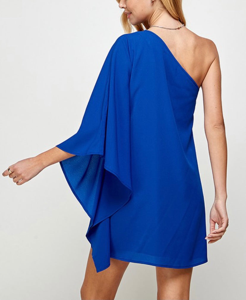 Royal Blue One Shoulder Tunic Dress