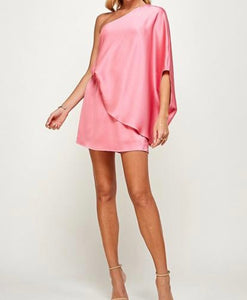 Pink Satin One Shoulder Dress