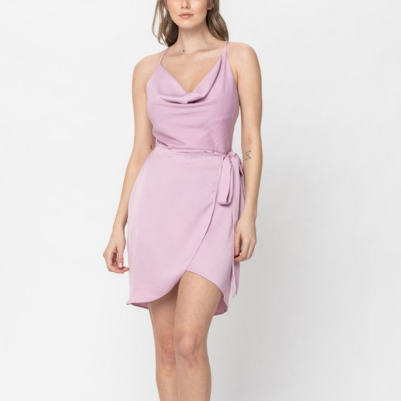 Lavender Cowl Neck Short Tulip Dress