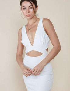 White V-Neck Cutout Bodycon Dress