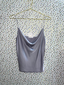 Silver Blue Cowl Neck Satin Blouse