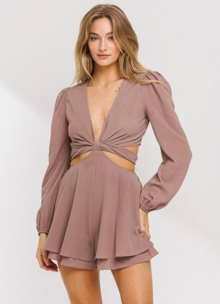 Mocha CutOut Long Sleeve Romper